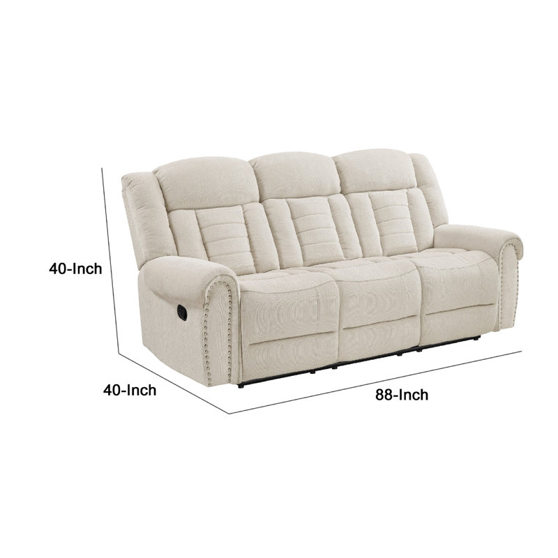 Canapé double inclinable manuel Reo avec garniture cloutée Reo, chenille beige