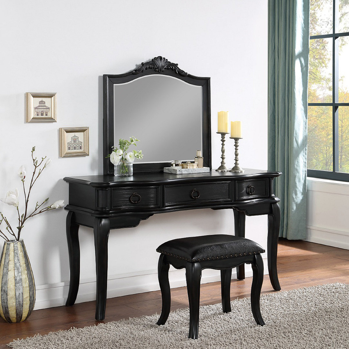 Red Barrel Studio® Contemporary Vanity Set W Stool Retro Style Drawers ...