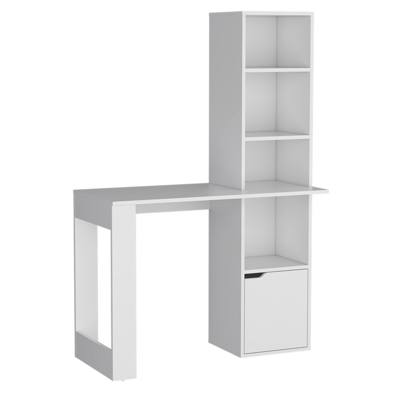 Bureau d'ordinateur à 1 armoire et bibliothèque à 4 niveaux Willisville, Blanc