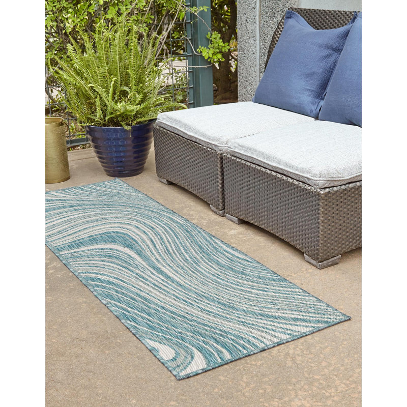 Tapis intérieur / extérieur bleu clair Richael, Tapis de couloir 2 pi x 6 pi 1 po