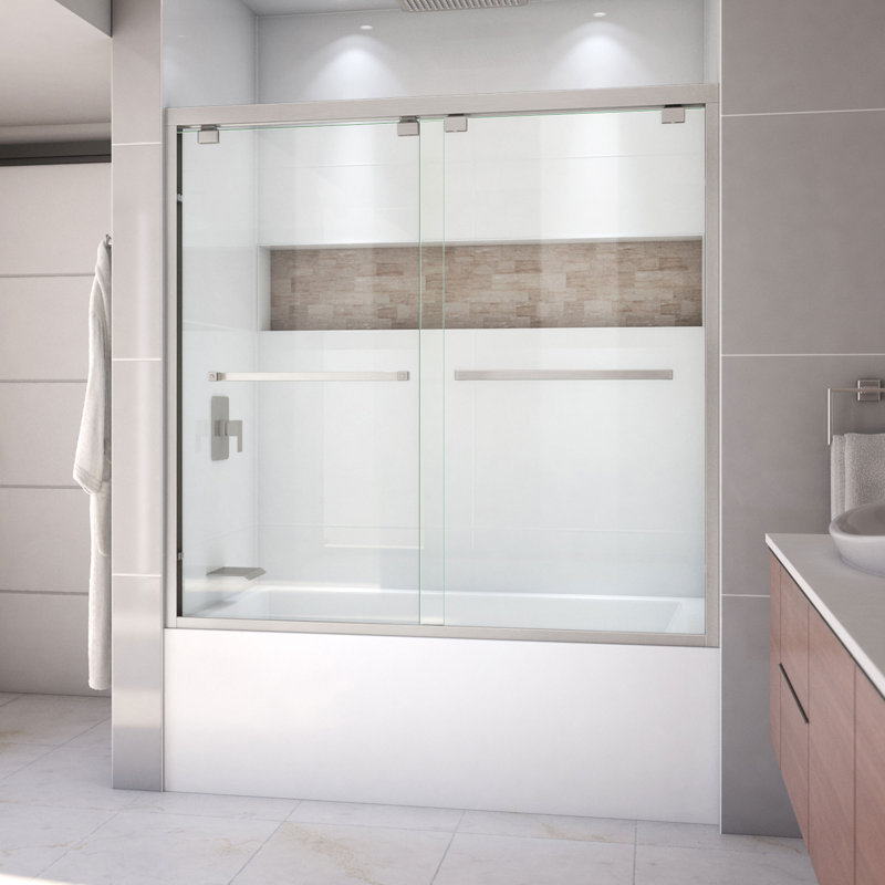 Encore 56" W x 58" H Semi-Frameless Tub Door with ClearMax Technology, Brushed Nickel