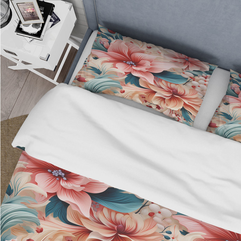 Ensemble de housse de couette à motif cachemire bleu et rose à motif de fleurs bleues et roses III