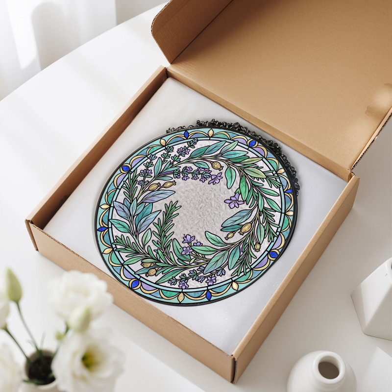 Panneau de vitrail Botanical Wreath, 7,8 heures, H 7,8 po