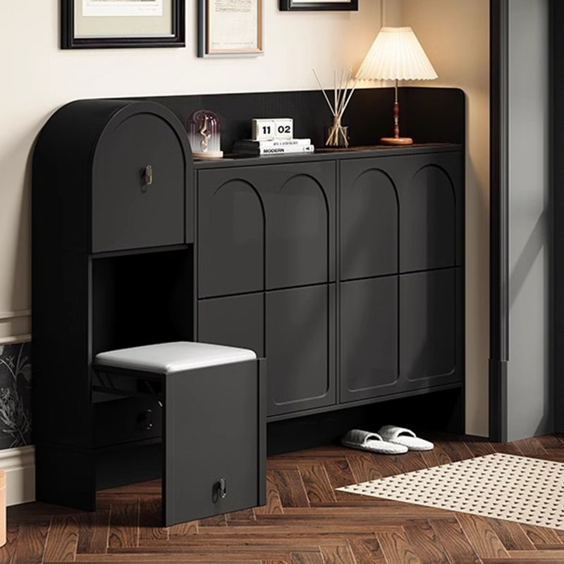 Vintage Style Arched Flip-Top Shoe Cabinet, Narrow Entryway Shoe Storage, Elegant Black, Space-Saving & Large Capacity
