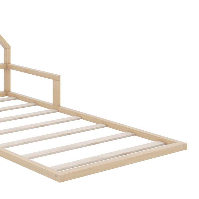 Lit en bois avec tête de lit en bois, Naturel, Lit simple