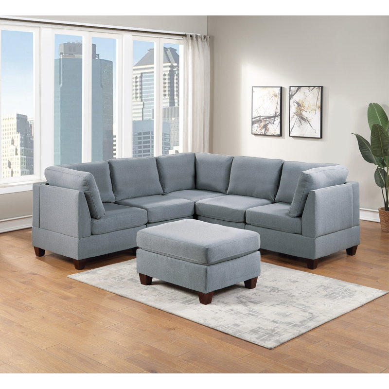 Salon modulaire moderne en L gris avec et chaises 6 et sans accoudoirs