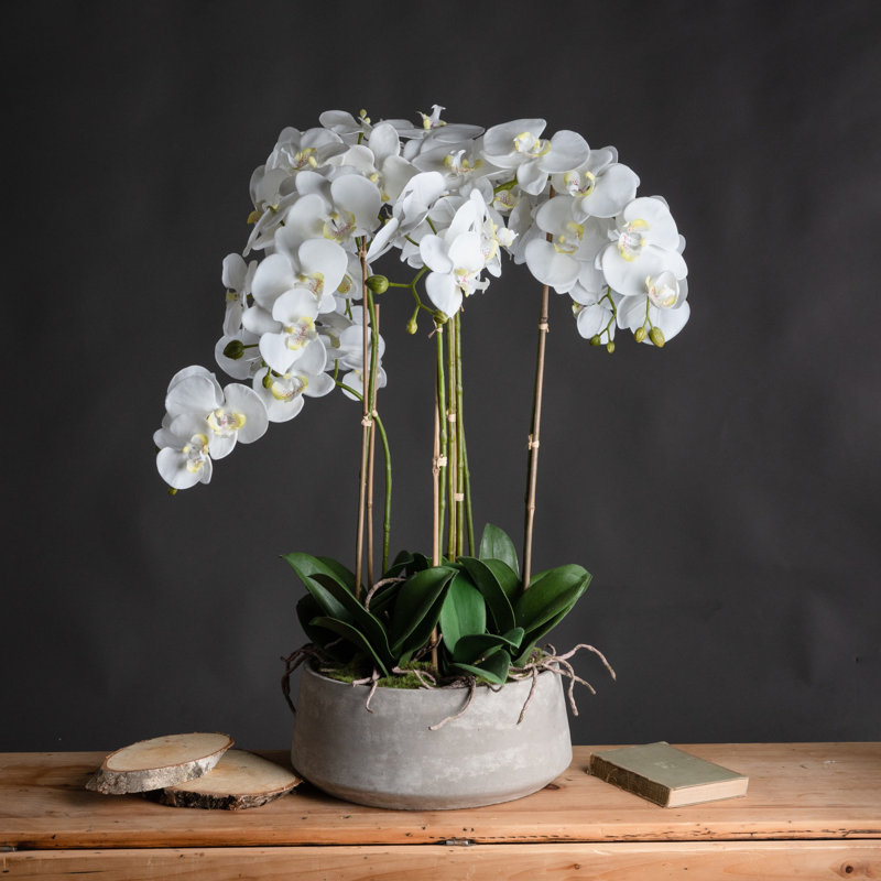 90cm Faux Flowering Plant in Stone Pot