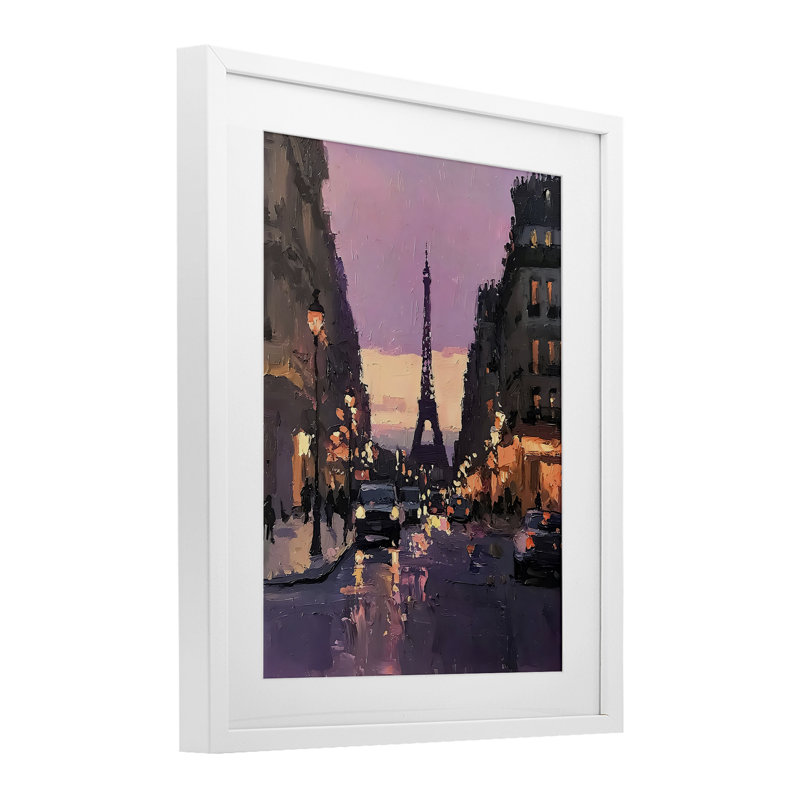 «Twilight in Paris Streets», reproduction sous verre encadrée, conception de Riley B, H 21 po x l 17 po, Cadre blanc côtier