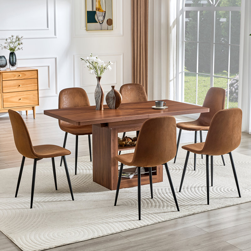 Ensemble de table de salle à manger extensible Modern, 7 pièces : table, 6 chaises, Brun / Noir