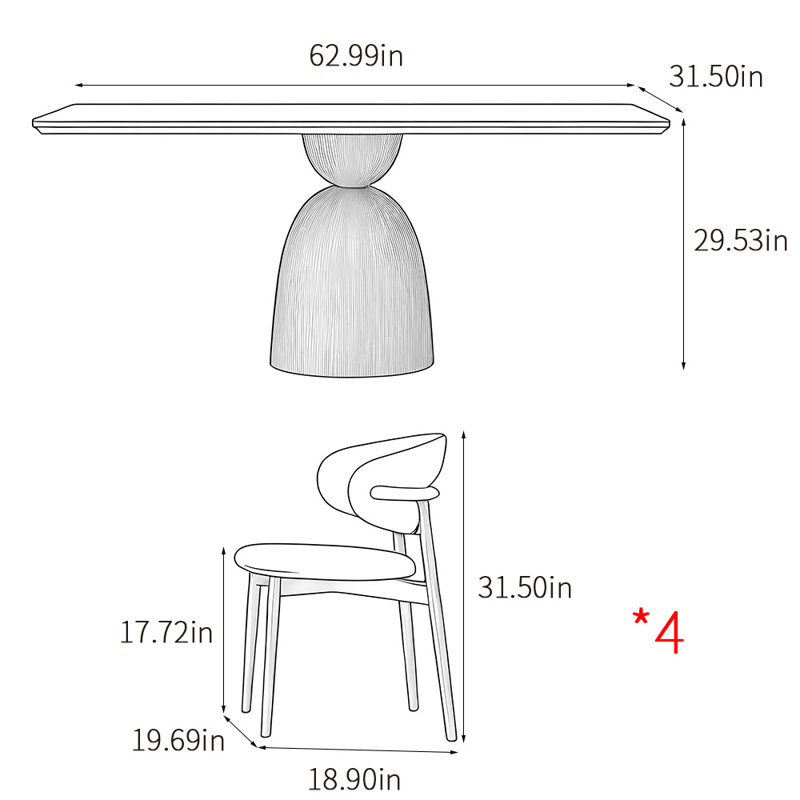 Ensemble de table de salle à manger simple de style nordique, H 29,53 po x L 62,99 po x l 31,5 po