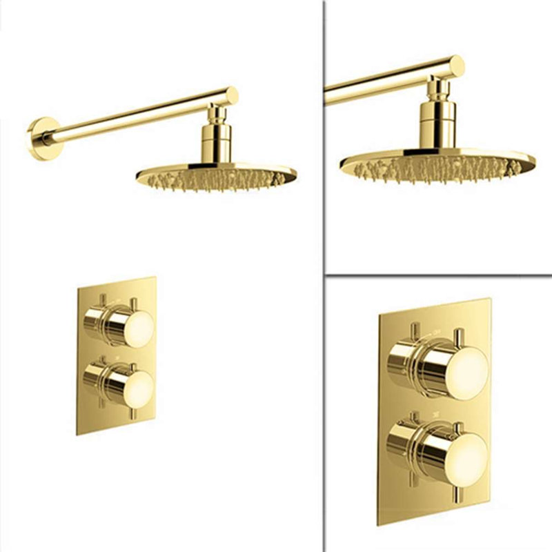 Milan Round LED Thermostatic Shower Set for a Luxurious Experience with Smart Temperature, Gold