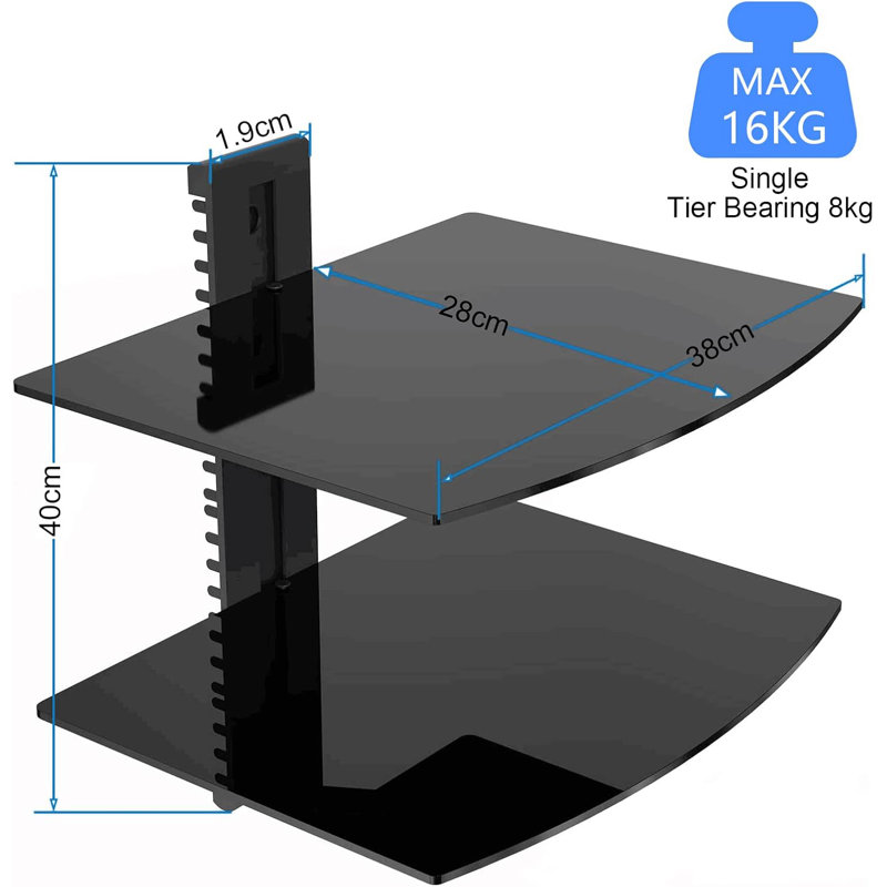 Glass Floating Shelves, TV Wall Mount with Shelf for DVD Player / PS4 / Cable Boxes/Game Consoles/Sky Box
