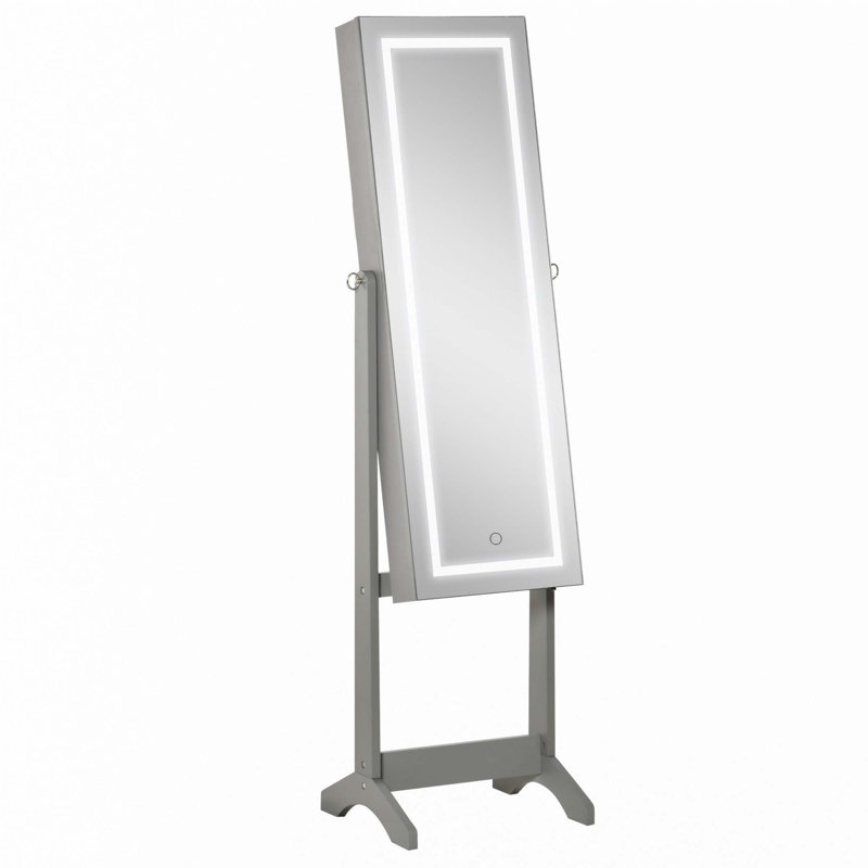 Armoire à bijoux sur pied avec éclairage à DEL, organisateur de bijoux verrouillable avec miroir pleine longueur et 4 angles réglables