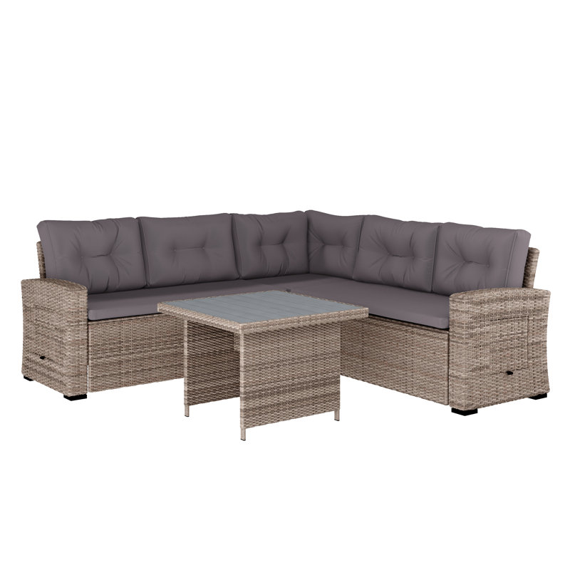 Ensemble de conversation intérieur / extérieur avec canapé et table Huck, Gris clair, Gris