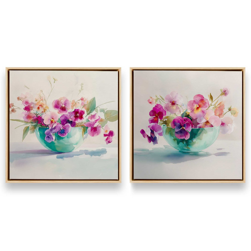 «Blossoms in Glass», ensemble de 2 impressions, 12 po x 12 po, Cadre flottant en érable américain
