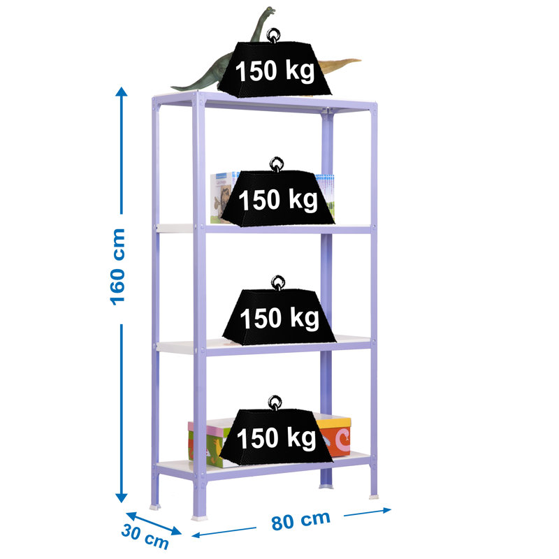 Van Reipen 80 cm W Steel Adjustable Height Shelving Unit, 160cm H x 80cm W x 30cm D, Violet