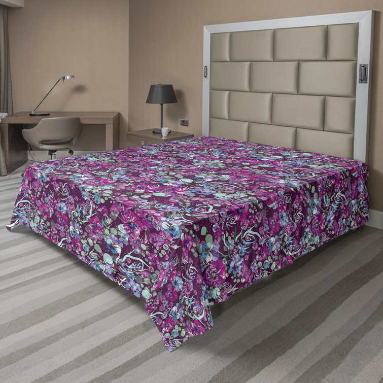 Ambesonne Floral Boho Flat Sheet Leafy Tropical Blooms