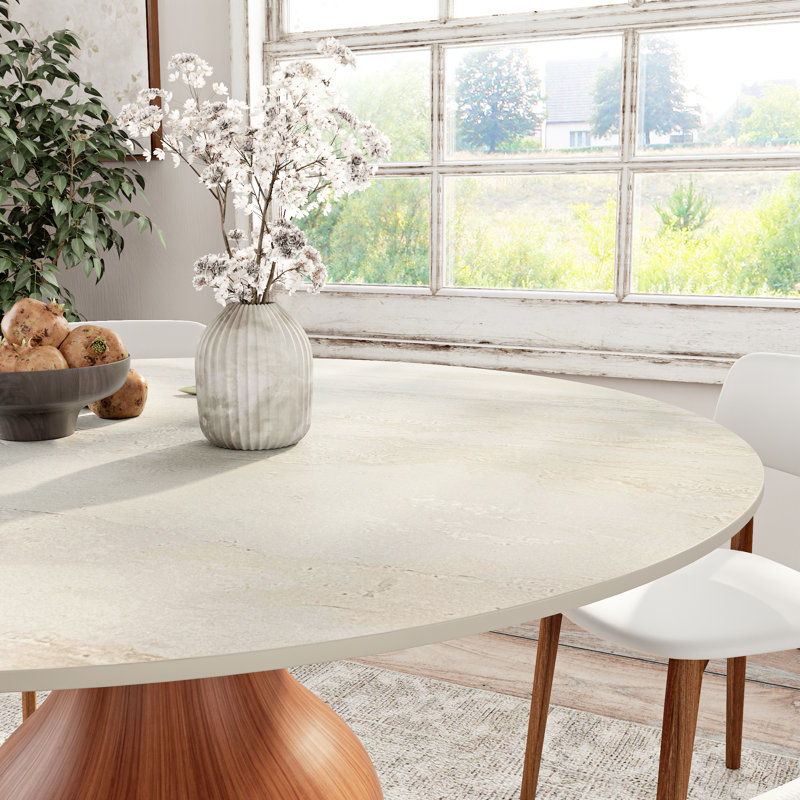 Table de salle à manger Travertine Stone, H 29,52 po x L 53,15 po x l 53,15 po, Noyer