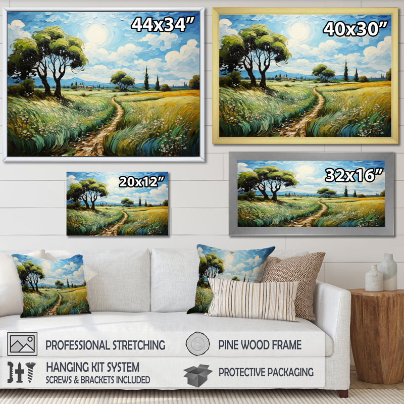 " Landscape Vangogh Dandelions In ", 30" H x 40" W, Natural Floater Framed