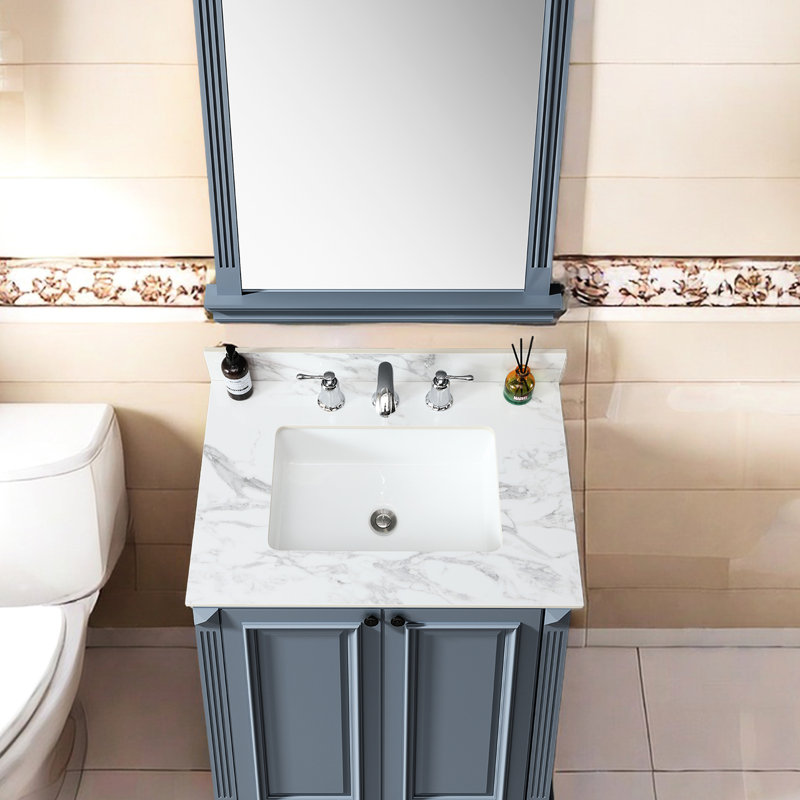 Comptoir de meuble-lavabo en pierre frittée blanc 31 "x 22" - lavabo encastré en céramique