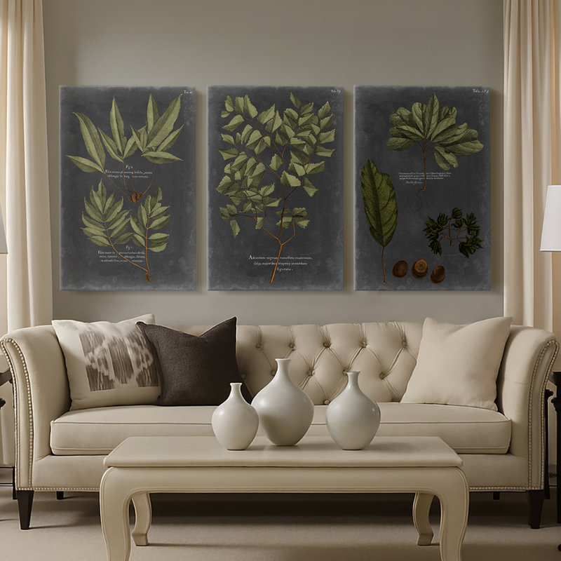 Foliage Dramatique IV - Toile tendue avec châssis sur mesure - 3 pièces, H 12 po x l 24 po