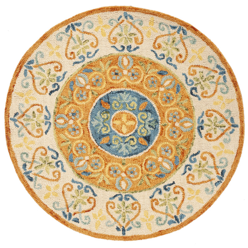 Tapis rond rouille / ivoire touffeté à la main rond Dekker, Rond 4 pi