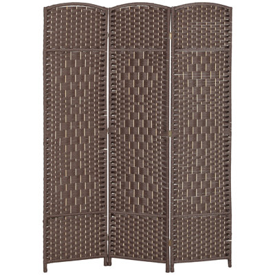 Folding Room Divider Screen 3 Panel 6' Tall Privacy Screen Freestanding Wood Partition For Home Office, Brown