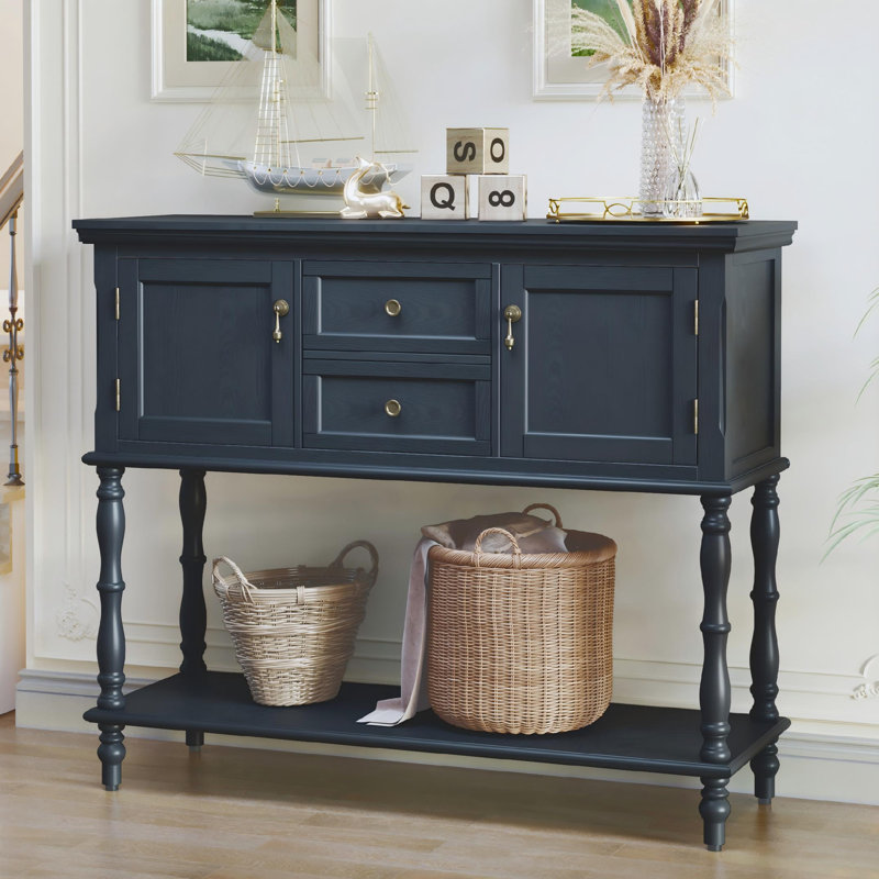Console Farmhouse en bois avec tiroirs et armoire pour l'entrée et le salon, Bleu marine