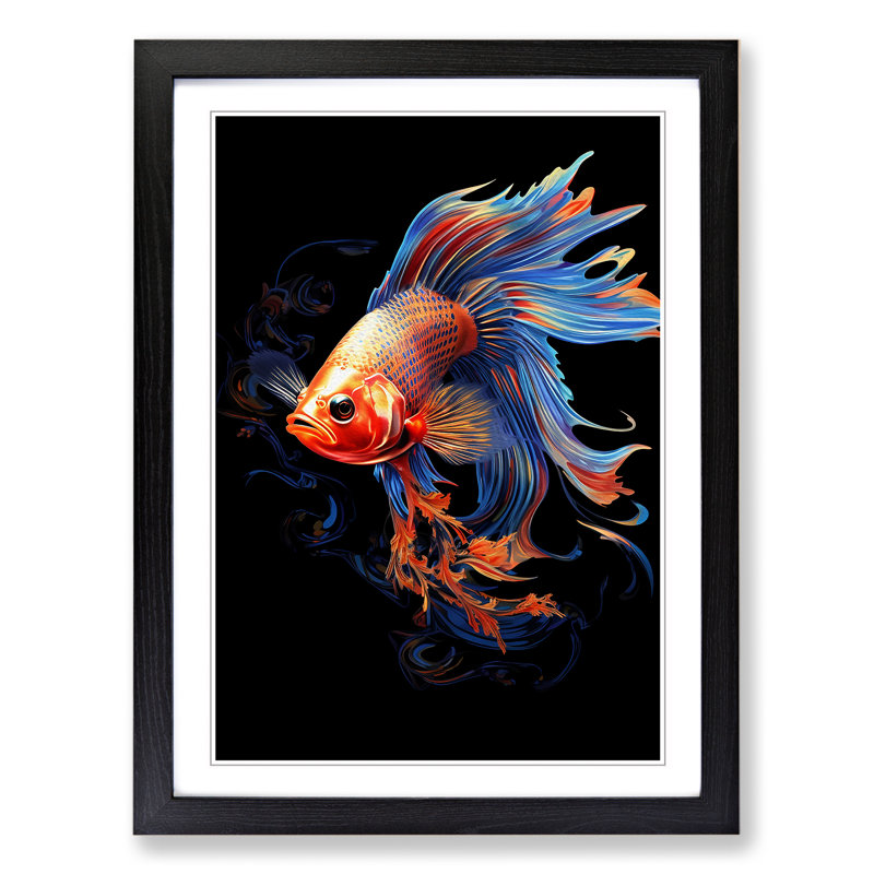 Fish Digital No.2 - Framed Print, Black, 34cm H x 25cm W x 2cm D
