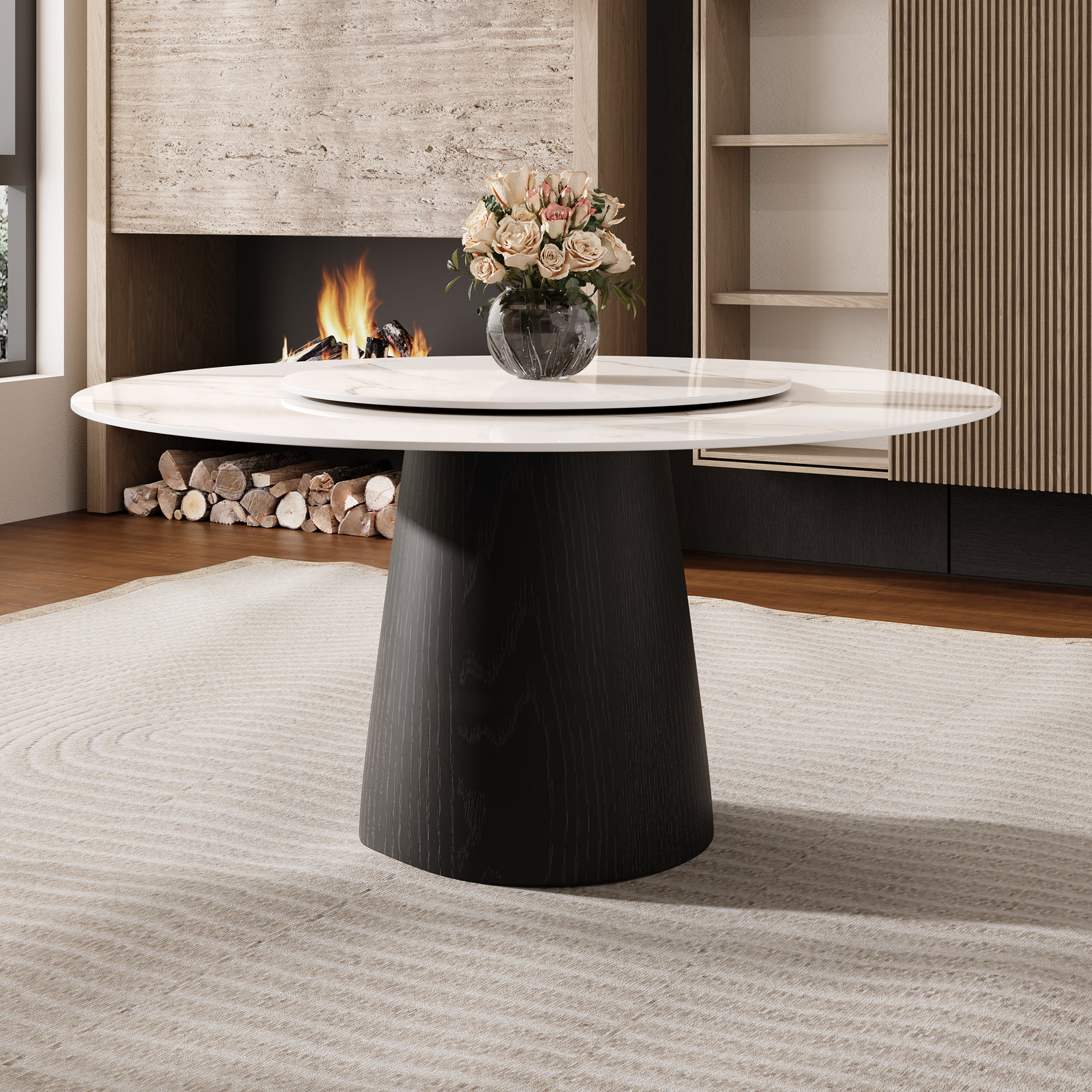 Brayden Studio Round Dining Table With Rotating Lazy Susan For 4-8 ...