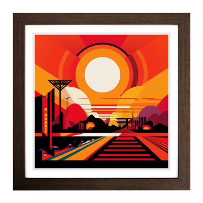Japanese Sunset Constructivism - Single Picture Frame Print on Wood