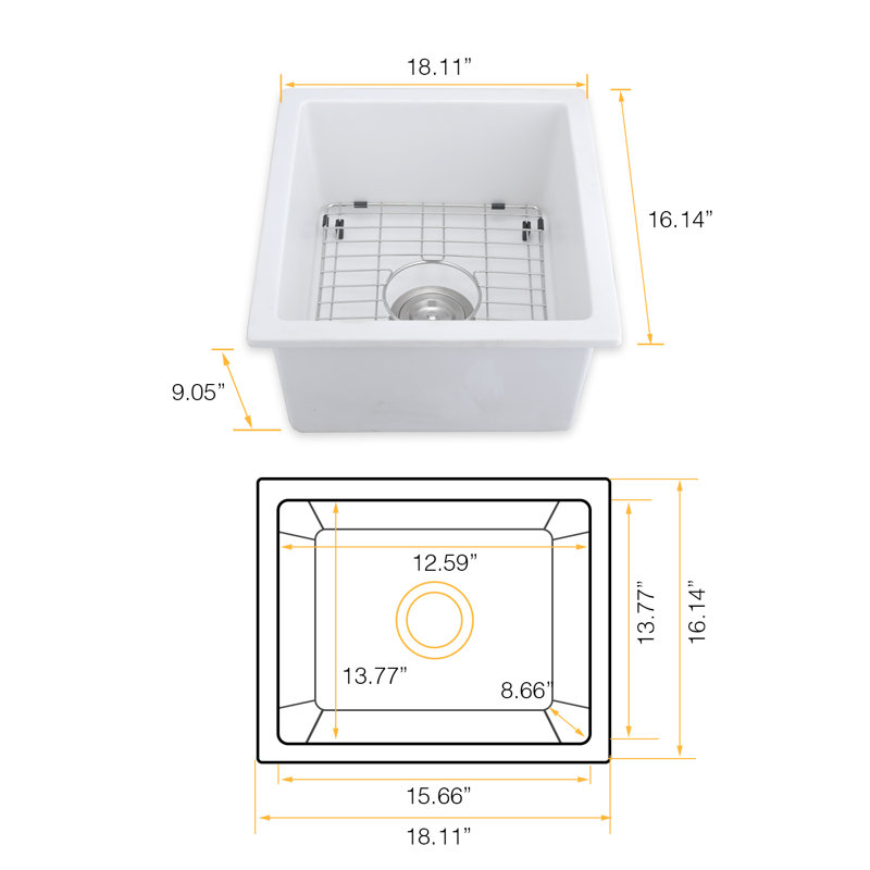 18.11'' L Single Bowl Quartz Kitchen Sink, White