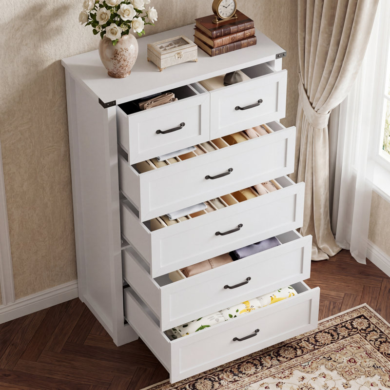 6-Drawer Dresser, 46" Tall MDF Chest of Drawers with Deep Storage, Modern TV Stand & Storage Organizer with Metal Handles for Bedroom & Living Room, White