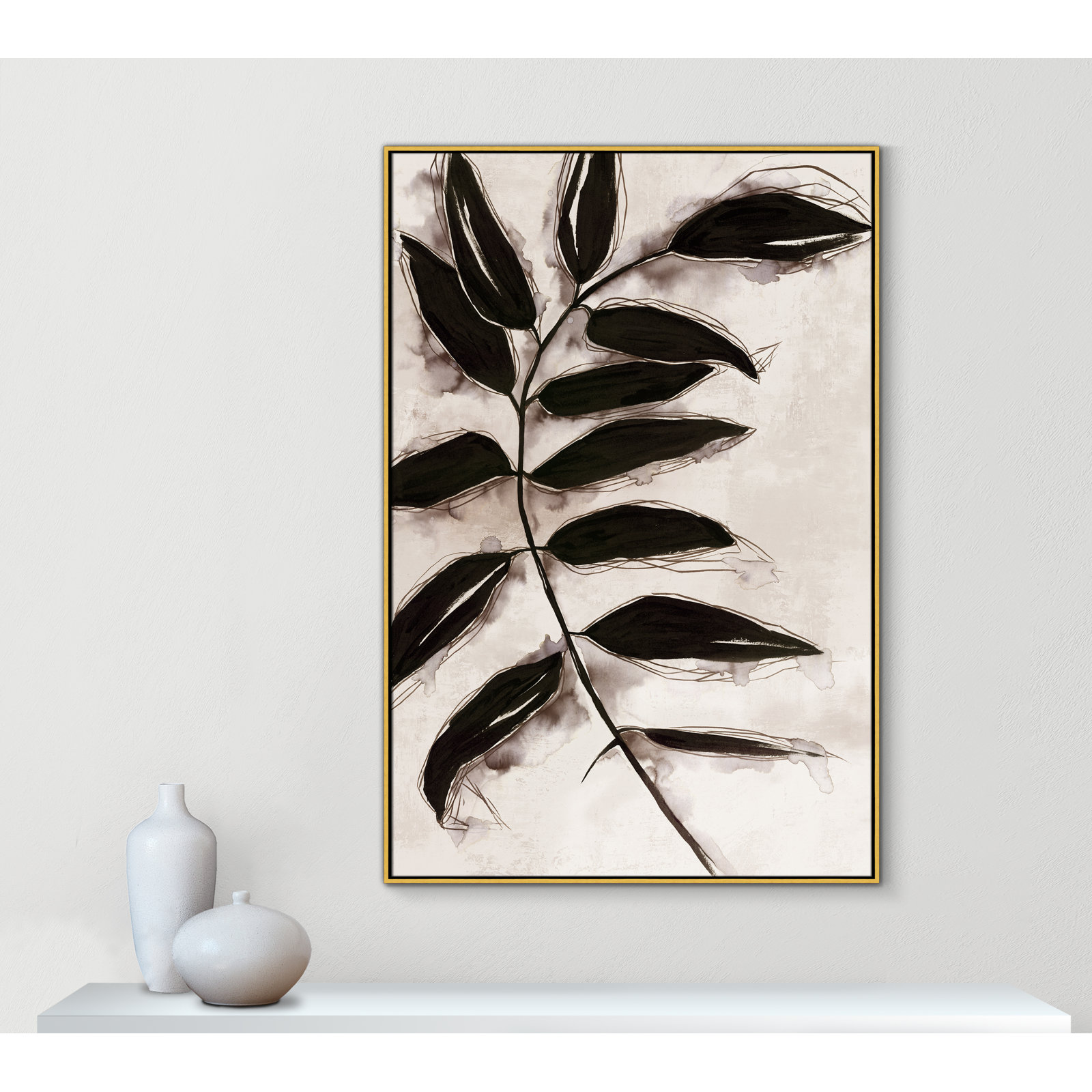 Leaves II by Eva Watts, 61.5" H x 41.5" W x 2" D, Gold Framed