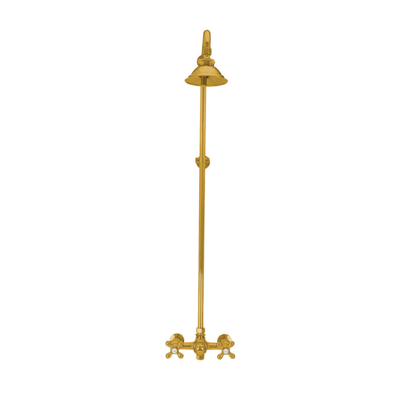 Outdoor Exposed Shower System 36" Wall Mounted Set and Cross Handles, Unlacquered Polished Brass