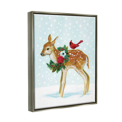 «Snowy Deer Holiday Cardinal» par Laura Marr - impression sur bois
