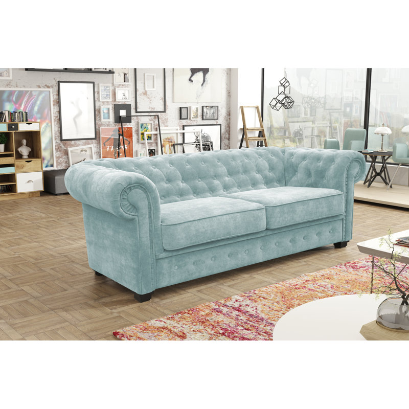 Allegra 3 Seater Sofa Bed, Light Blue, 2