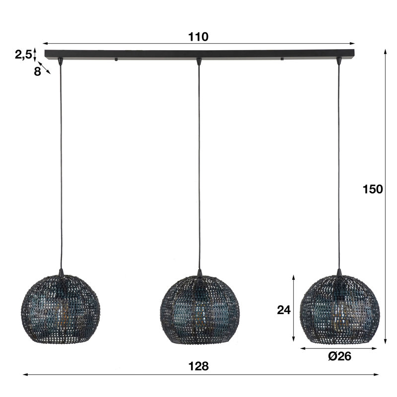 Brea 3 - Light Kitchen Island Globe Pendant