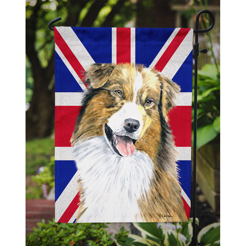 Drapeau de jardin 2 côtés english union jack, Berger australien (brun et blanc)