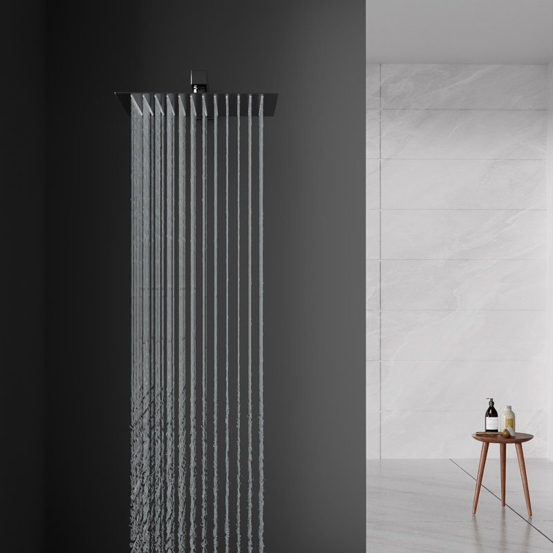 Pomme de douche à pluie de 12 po de forme carrée, solide et ultra mince en acier inoxydable 304 noir mat, pomme de douche à pluie de 12 po, couverture complète du corps en cascade avec buse en silicone