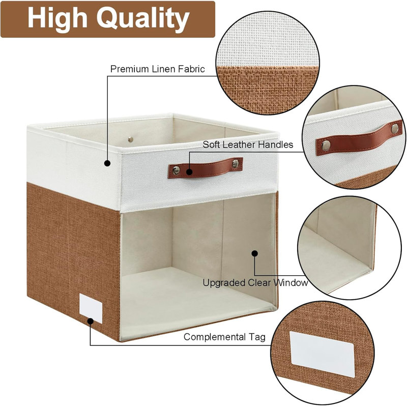 13 X 13 Inch Collapsible Storage Box With Clear Window And Handles (Pack Of 4), Brown