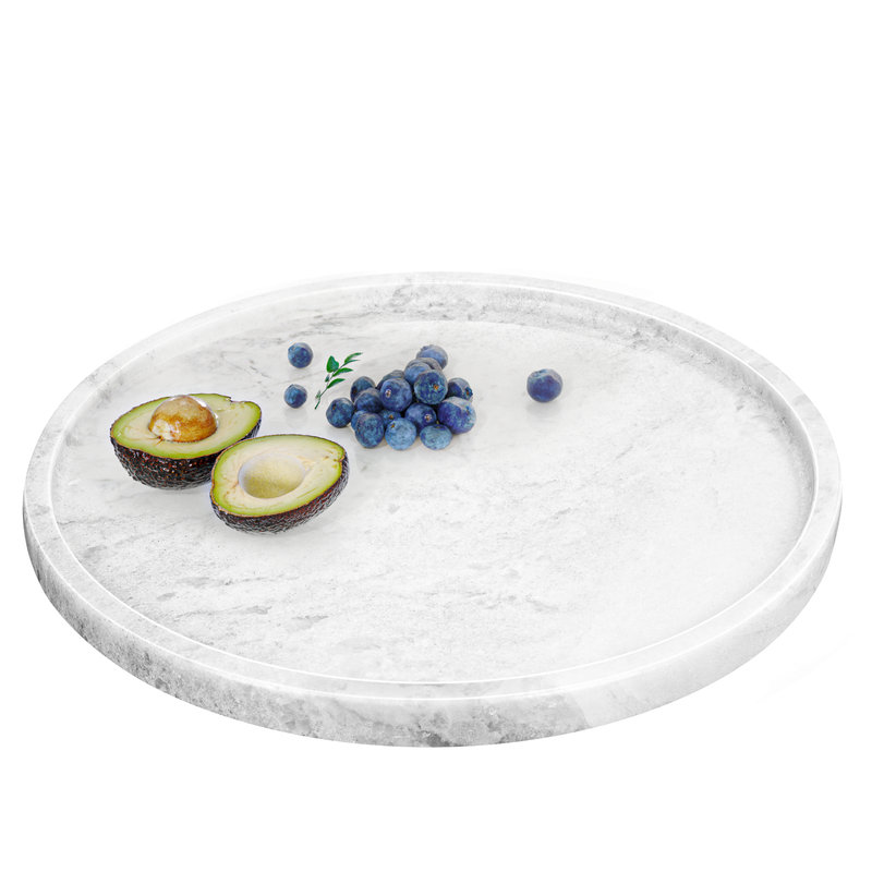Guein 12” Round Natural Marble Tray, Namib Fantasy