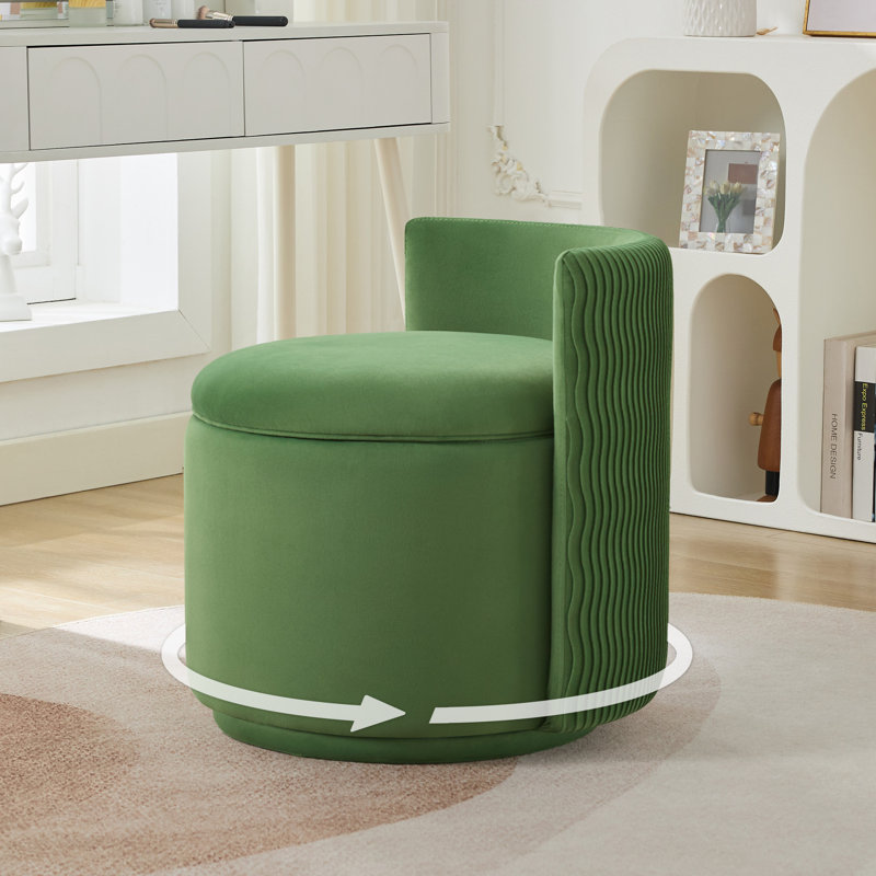 Fauteuil d'appoint pivotant à 360 degrés avec rangement, Velours vert, H 23 po x l 22 po x P 22 po