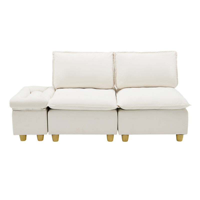Canapé modulaire 2 places rembourré avec table d'appoint, Beige
