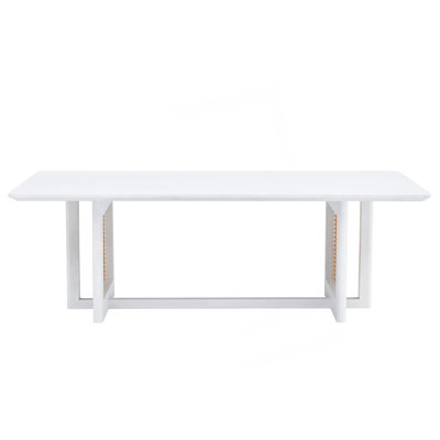 Chinese Style White Solid Wood And Imitation Rattan Coffee Table, Rectangular Solid Wood Coffee Low Table, Small Living Room Coffee Table by Ebern Designs