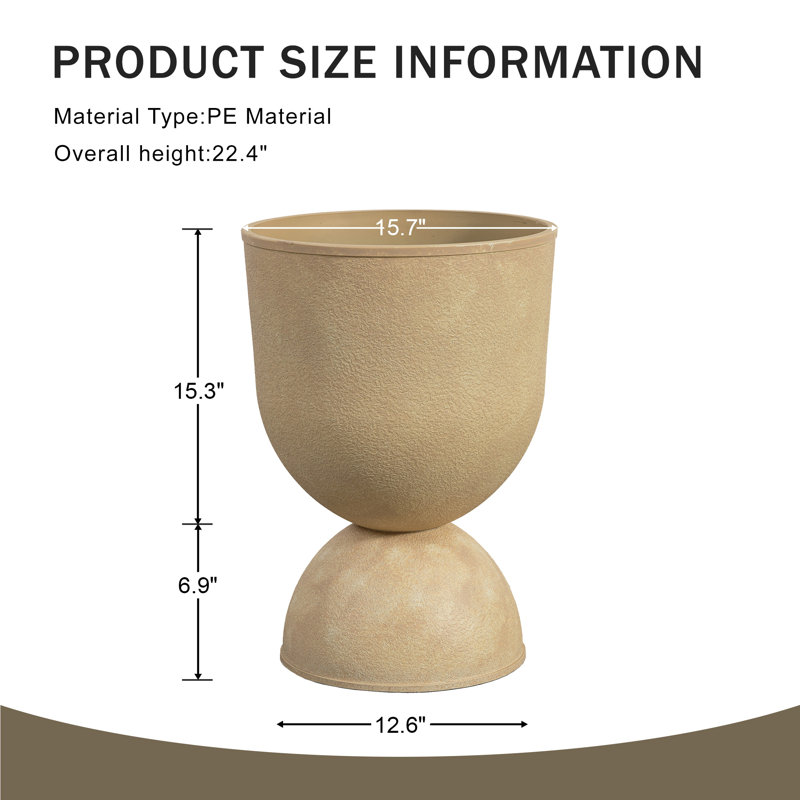 Modern Decorative Garden Pots for Indoor & Outdoor Use, Beige, 22.4" H x 16" W