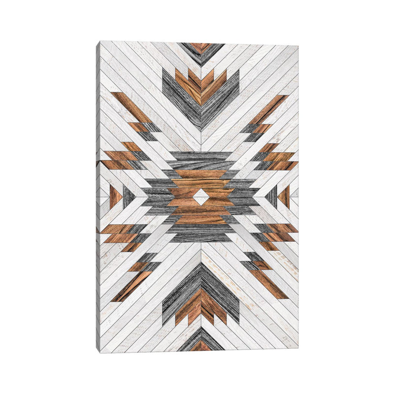 Motif tribal urbain n ° 8 - Aztèque - Bois, H 12 po x l 8 po x P 0,75 po