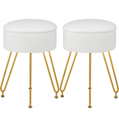 2-Pack White Round Storage Ottoman Vanity Stool Chair For Makeup Room,Bedroom,Living Room
