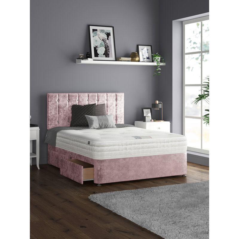 Fain Upholstered Divan Bed, Single (3'), Pink, 2 Left Drawers