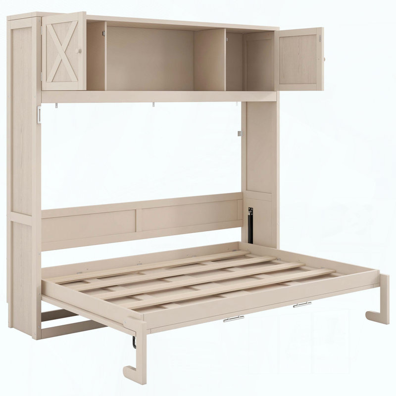 Grand lit escamotable avec armoires de rangement, Grand lit, Beige